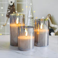 Gray Glass Flameless LED Candles 4/8h Timer - 3 Pack, 3x4x5-6 Inches