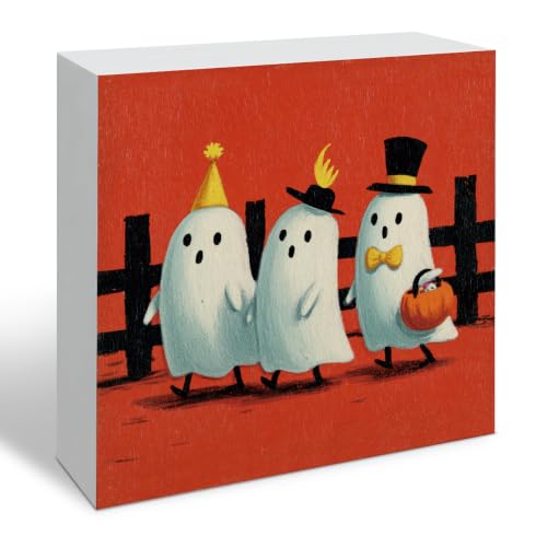 Halloween Ghost Wooden Sign Decor - Style 2, Cute Rustic Halloween Wood Sign