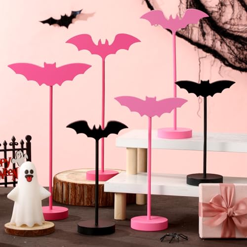 Pink Halloween Wooden Bat Decorations Set - 6 Pieces, Tabletop & Holiday Decor