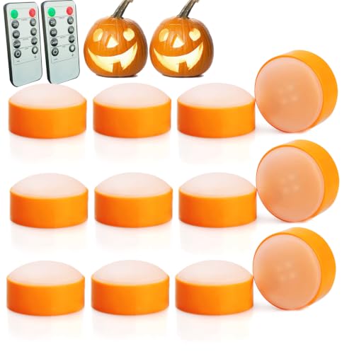 LED Pumpkin Lights with Remote & Timer - 12 Pack, 2.6x1 Inches, Orange for Halloween & Festive Decor