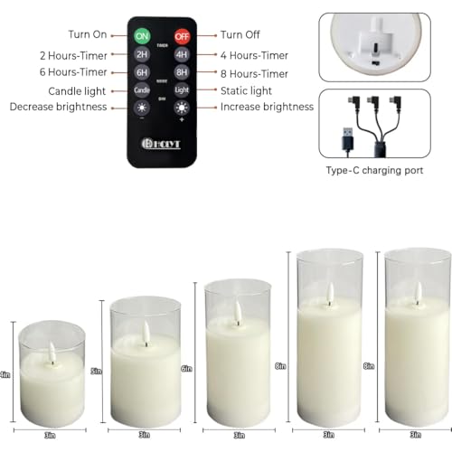 White Glass Flickering Flameless Candles Set of 5 - Rechargeable LED Décor