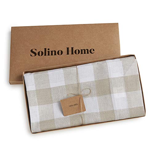 Solino Home Linen Tablecloth 60 x 144 in Natural White Check - Handcrafted