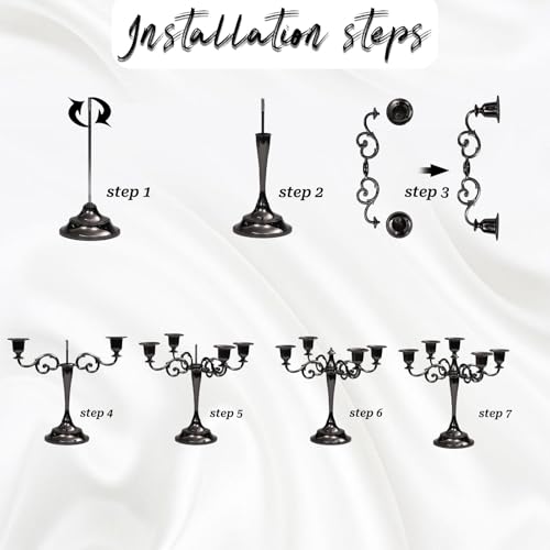 Black 5-Arm Metal Candelabra - 10.2 Inch Tall Candle Holders, Glossy Finish