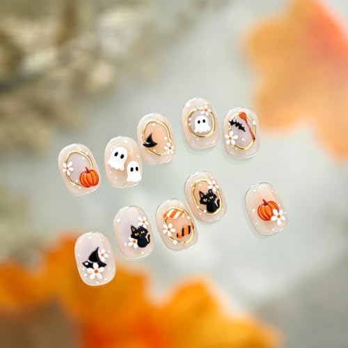 Halloween Nail Stickers - Cute Ghost Black Cat Pumpkin Design - Variation 26