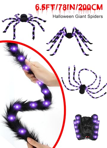 Giant Lighted Halloween Spider Decoration - 6.6FT Outdoor Creepy Yard Prop with 90 LEDs