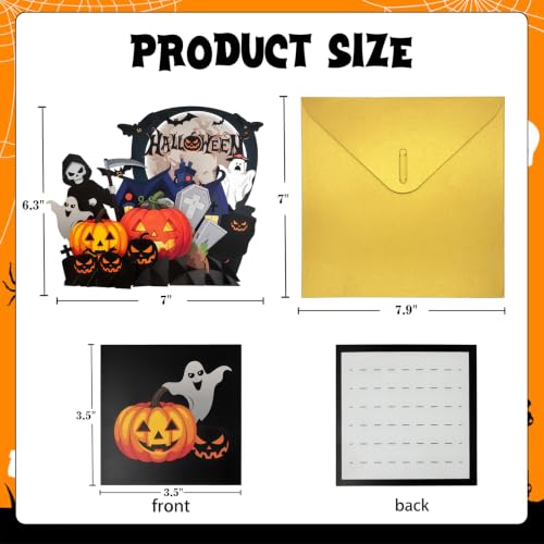 3D Halloween Pop-Up Greeting Card with Envelope & Blank Note