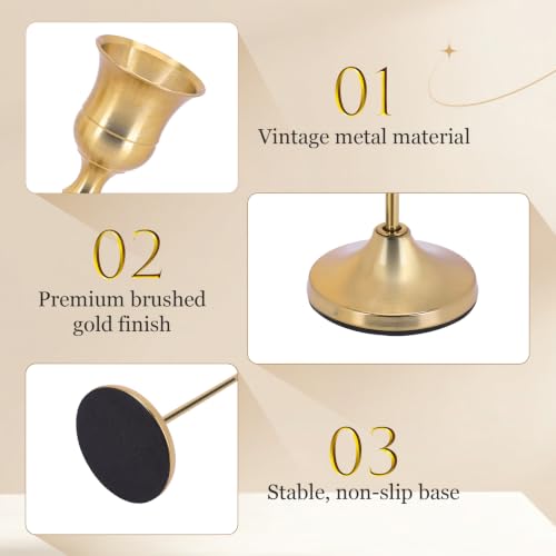 12 Pack Metal Tall Candle Holders - Vintage Gold Candlestick Set with 3 Sizes