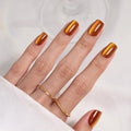 Short Square Press-On Nails - Burnt Orange Cat Eye Nails - Autumn Amber, Variation 1C