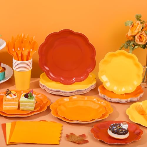 Fall Orange Paper Plate and Napkins Set for 24 Guests - Variation of THIS listing