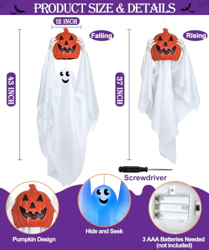 Sound Activated Halloween Hanging Ghost with Pumpkin - 43 Inch Spooky Animatronic Decor