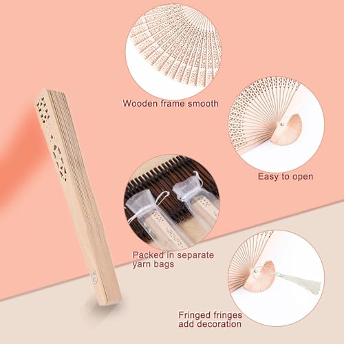 Wooden Folding Hand Fan with Sandalwood Fragrance - 50 pcs Set