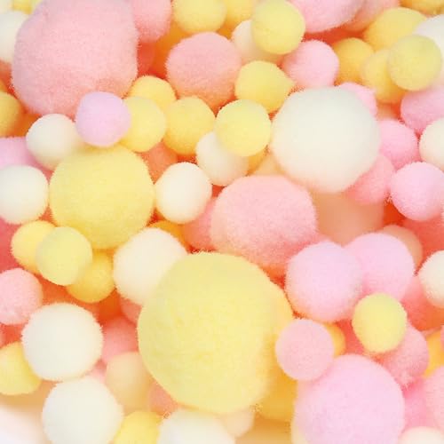 Fuzzy Pom Poms Set - Assorted Pink White Yellow 120 Pcs DIY Crafts & Decorations