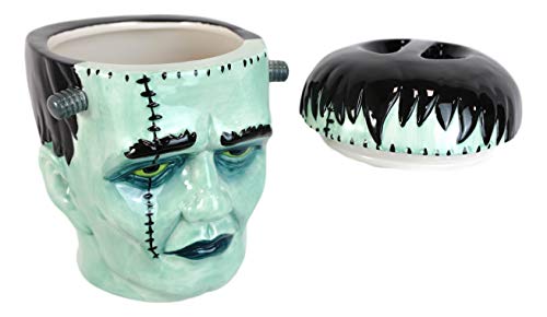Halloween Ghastly Frankenstein Skull Cookie Jar - Ceramic Macabre Decor