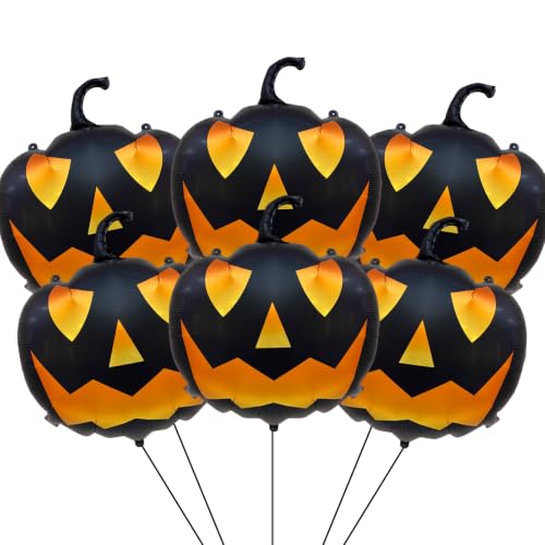 Halloween Black Pumpkin Balloons Set – 6 Foil Orange & Black Decorations