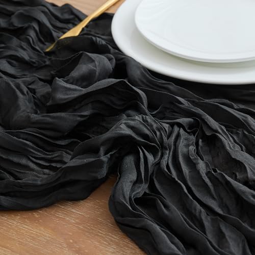 12 Pack Black Cheesecloth Table Runners 10FT for Halloween and Boho Decor