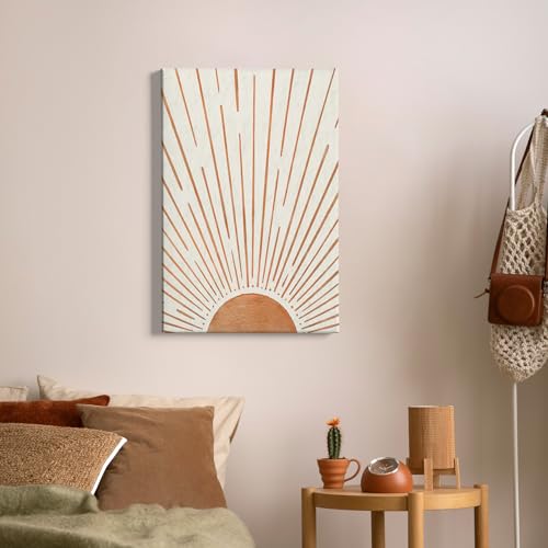Orange Sun Boho Wall Art Canvas Painting 16x24 Inch Framed Home Decor