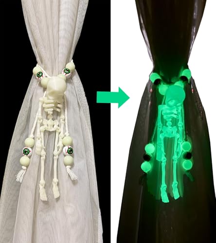 2pcs Luminous Skeleton Halloween Curtain Tiebacks - Creepy Decor Accessories
