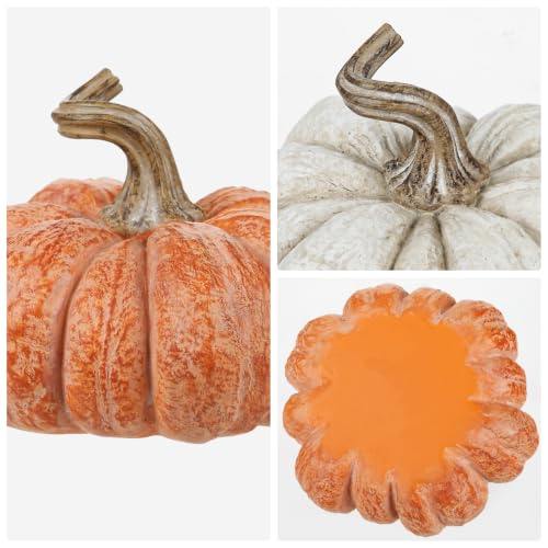 White Orange Fall Decor Set of 2 Artificial Resin Pumpkins - Autumn Home Accent