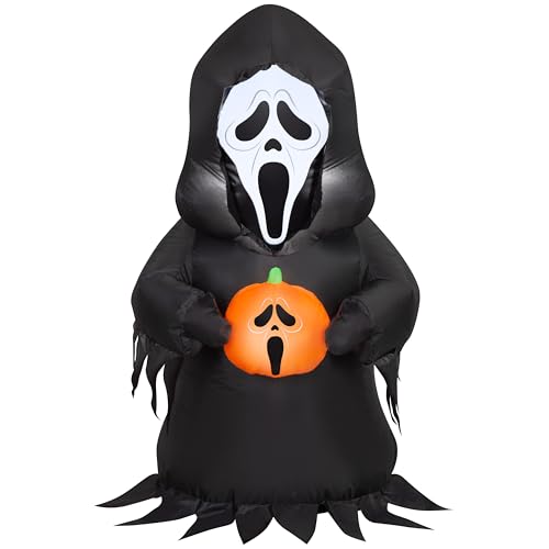 3.5 Ft Lighted Inflatable Ghostface Halloween Yard Decoration with Jack O Lantern