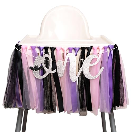 Halloween First Birthday Banner Spooky One Party Decorations - Reusable
