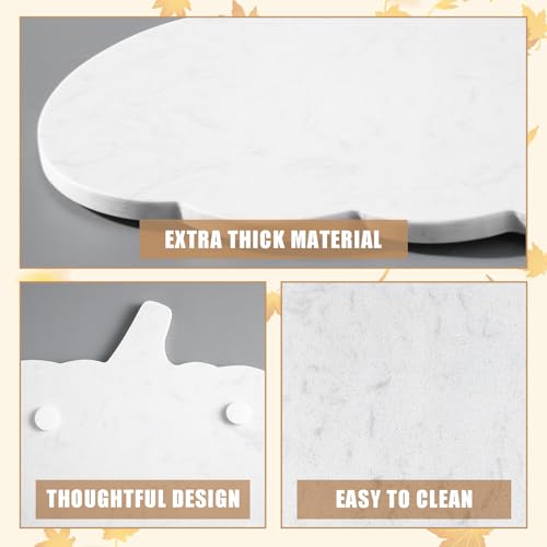 Pumpkin Shaped Marble Cheese Board - Fall Autumn Decorative Serving Tray - White, 11 x 9.8 Inch