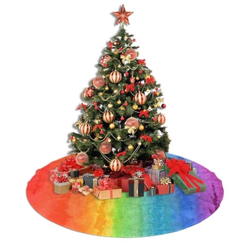 Rainbow Watercolor Christmas Tree Skirt 36-Inch Holiday Decor - Festive Xmas Home Mat
