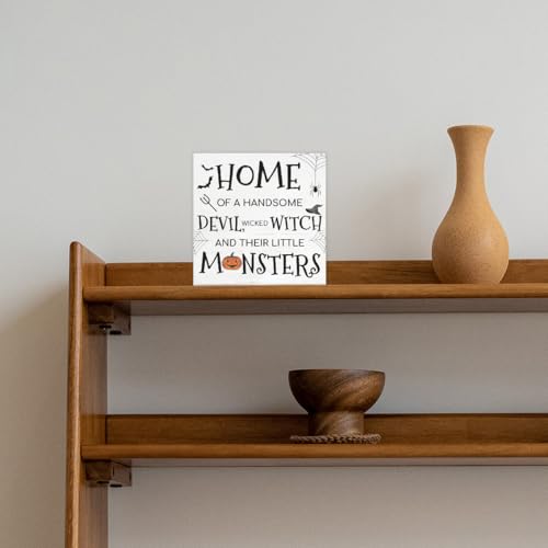 Halloween Wooden Sign - Devil & Witch Holiday Decor for Home & Desk - Variation H13