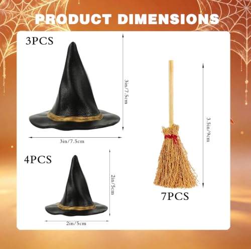 14-Piece Mini Witch Hat and Broom Halloween Party Decor Set