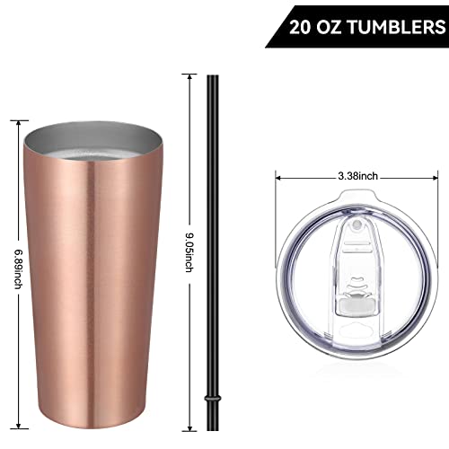 20oz Stainless Steel Insulated Tumbler Set - Rose Gold / 12 Pack with Lid & Straw