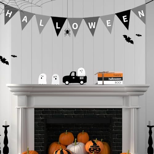 SYNCVIBE Halloween Book Stack Decor with Ghosts and Wooden Truck - Spooky Faux Book Set