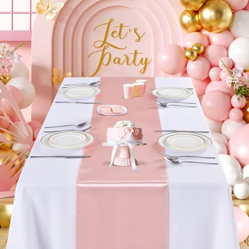 Rose Gold Satin Table Runners 10 Pack - 12x108 Inch Elegant Wedding Decor Variation