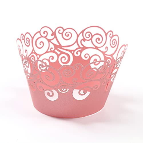 Pink Cupcake Wrappers 50 Pack Lace Filigree Baking Cups for Wedding Party Birthday - Variation of Pink