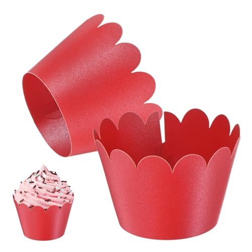 Red Wave Cupcake Wrappers 50 Pack - Standard Baking Cups for Weddings & Parties