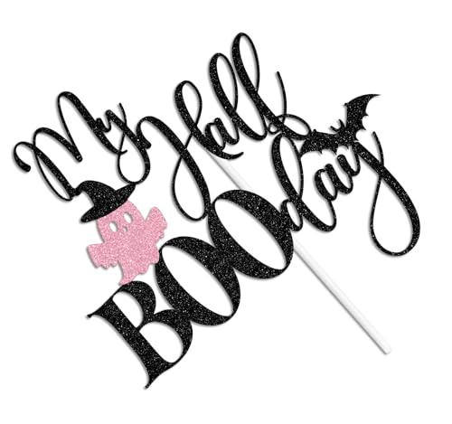 Halloween Half Birthday Cake Topper Pink Glitter Spooky Celebration Decor