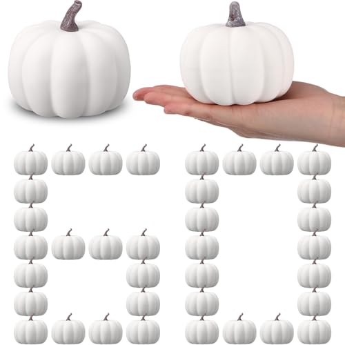 White Artificial Pumpkin Decor Set - 60 Mini Foam Pumpkins for Fall Halloween Thanksgiving