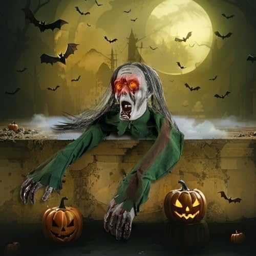Halloween Creeping Ghost Prop 43 Inch Scary Skeleton with Voice & Light Effects