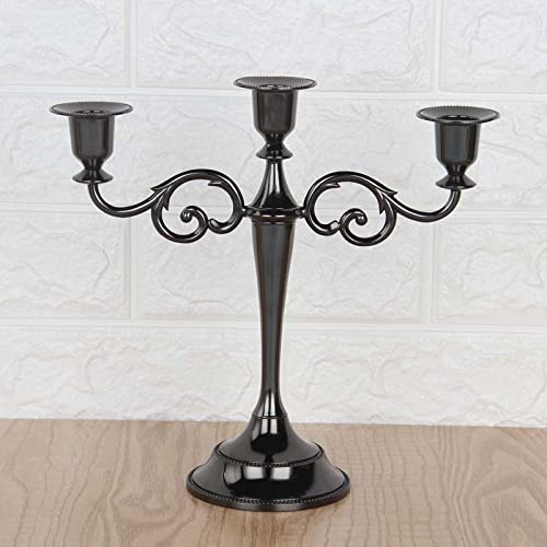 Black Glossy 3-Arm Halloween Candelabra Taper Candle Holder - Seasonal Decor