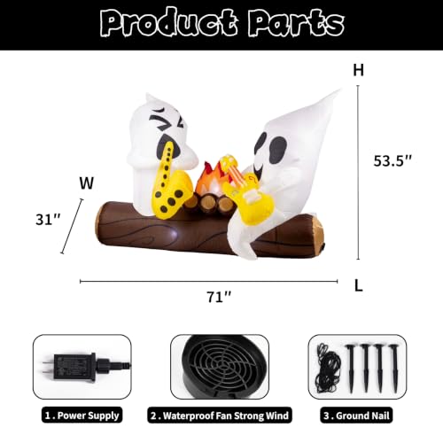 6 Ft Halloween Inflatable Ghosts with Built-In LED Lights and Campfire Music Decor