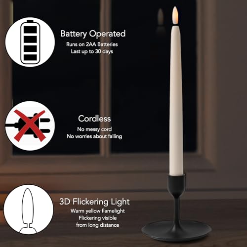 Battery Operated Flameless Taper Candles Set - Remote, Timer, Dimmer, Ivory, 11 Inch