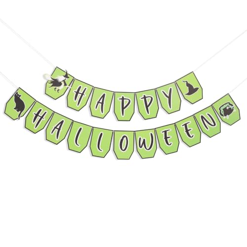 Halloween Banner Green Witch Black Cat Hanging Bunting Flag Party Decorations