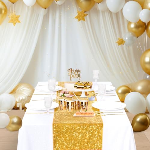 8 Pack Gold Sequin Table Runner 12x72 Inches for Wedding Party Decor