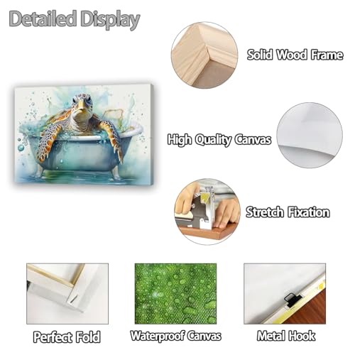 Sea Turtle Wall Art Canvas Painting - 24x36 Inches Framed Ocean Animal Decor - Sea Turtle 2