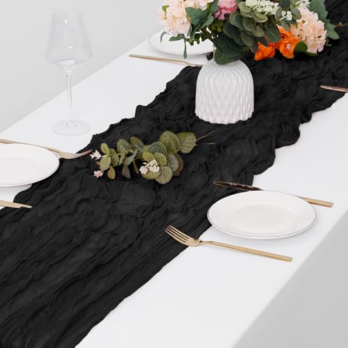 15 Pack Black Cheesecloth Table Runners - 17 x 108 Inches Rustic Wedding Party Decor