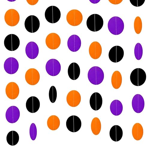26Ft Halloween Party Decorations Garland Streamers - Black, Orange, Purple Circular Dots