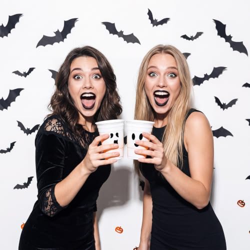Halloween Ghost Face Plastic Cups 16oz Disposable Party Drinkware - 60 Pcs Variation of Ghost Face