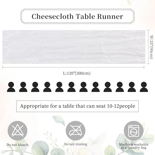 White Cheesecloth Table Runner 35x120 Inches - Pack of 1 - Fall Boho Wedding Decor