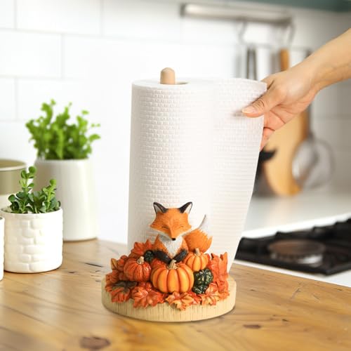 Autumn Maple Leaves Pumpkin Pattern Paper Towel Holder Stand with Resin Fox - Fall Kitchen Decor - Fox A