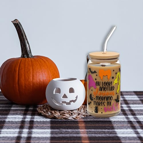 Halloween Glass Cups Witch Drinking Glass with Lid & Straw - 16oz OhLook Variation