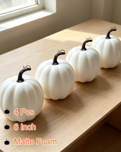 White Foam Pumpkins Set of 4 - 6 Inch Artificial Fall Decor for Crafts & Centerpieces (Variation of THIS listing)