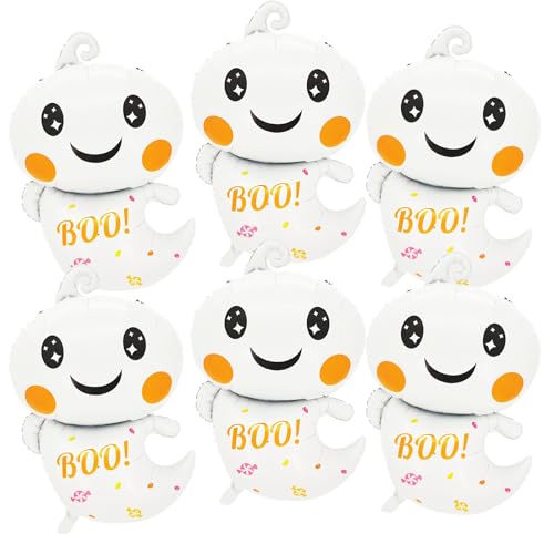 Large Halloween Ghost Foil Balloons - 6 Pack 30 Inch Mylar Party Decorations
